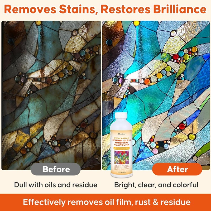 BiKontrun Stained Glass Polish Finishing Compound, Professional Polish & Cleaner for Stained Glass, Restores Brilliant Shine Protects Finish, Removes Oxidation Tarnish Oil Film for Artists & Hobbyists - Image 4